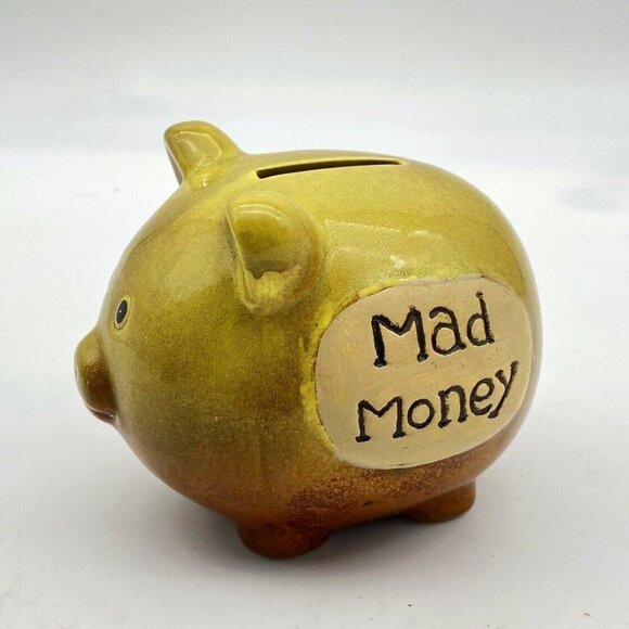 Pig Piggy Bank Mad Money Coin Ceramic Greenish‎ Brown glaze NO Stopper Rustic - Picture 1 of 14